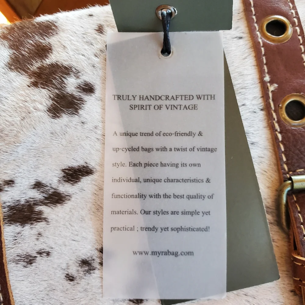 Myra Bag Brown and White Patchwork Cowhide Backpack